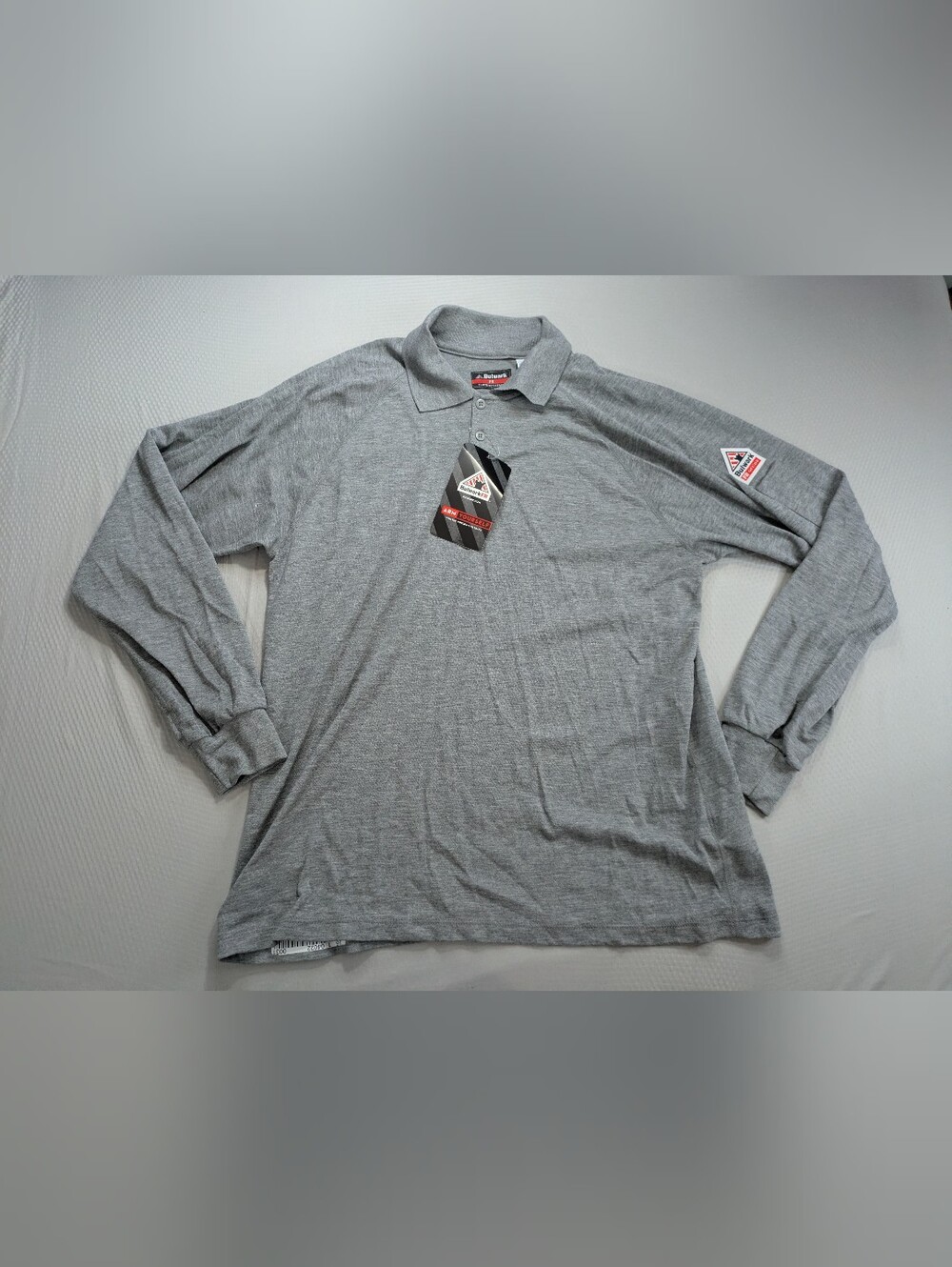 Bulwark FR Polo Shirt Mens Large Grey FR CAT2 Workwear Long Sleeve ARC 8.2